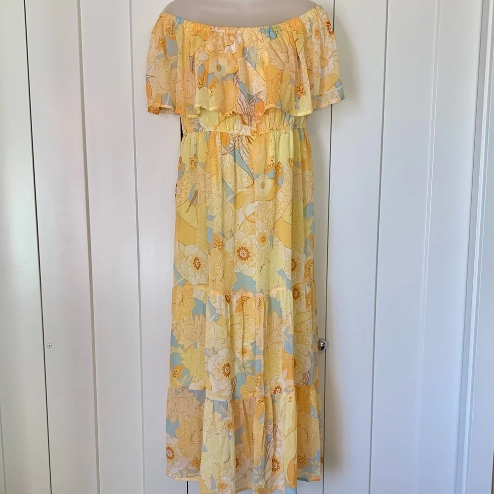 New - Mittoshop summery maxi dress yellow flowers wedding guest or party L - Picture 9 of 10